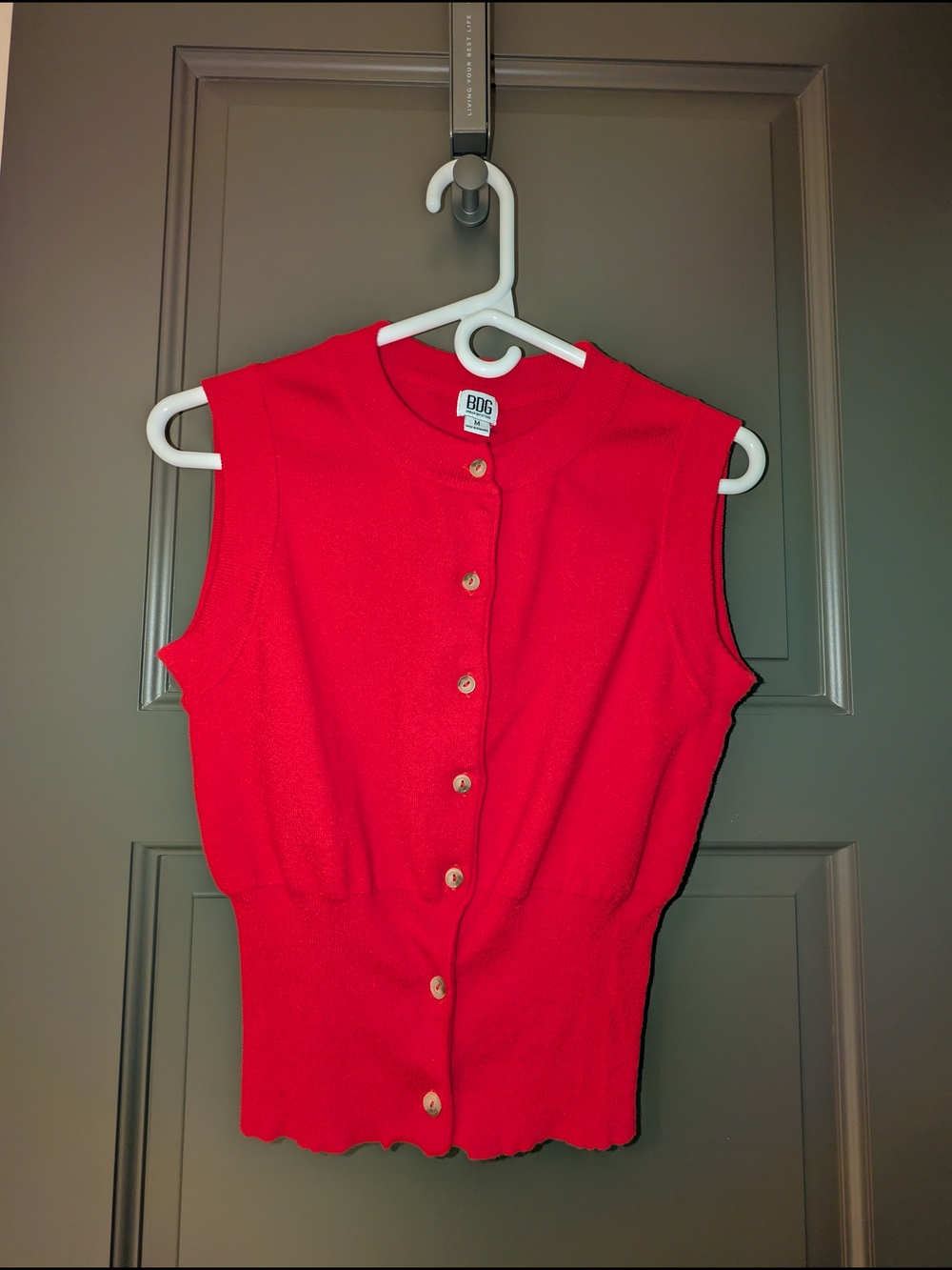 BDG Red Sleeveless Button-Front Knit Tank
